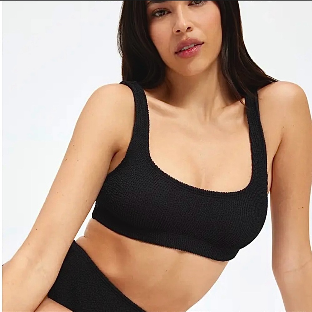 Good American New L/XL Textured Always Fits Scoop Bikini Swim Top Black